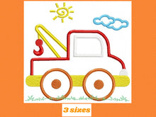 Cargar imagen en el visor de la galería, Tow truck embroidery designs - vehicle embroidery design machine embroidery pattern - tow truck applique design - baby boy kid embroidery
