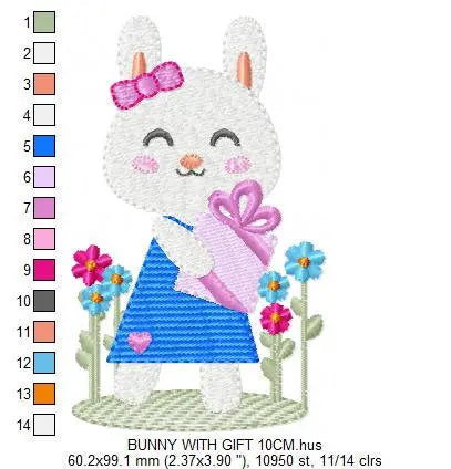 Rabbit embroidery design - Animal embroidery designs machine embroidery pattern - Easter Bunny embroidery file - Bunny with flowers digital Marcia Embroidery
