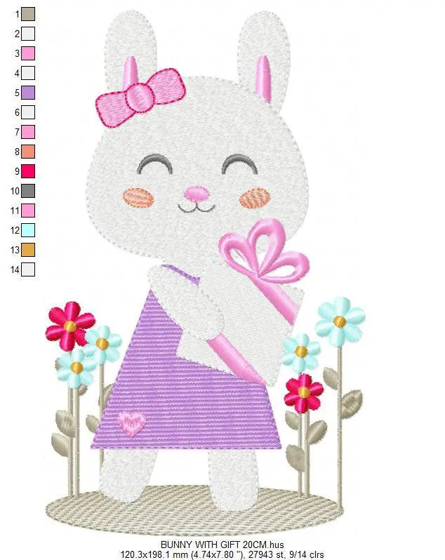 Rabbit embroidery design - Animal embroidery designs machine embroidery pattern - Easter Bunny embroidery file - Bunny with flowers digital Marcia Embroidery