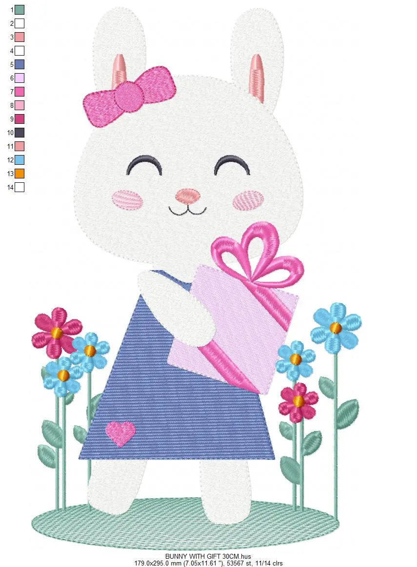 Rabbit embroidery design - Animal embroidery designs machine embroidery pattern - Easter Bunny embroidery file - Bunny with flowers digital Marcia Embroidery