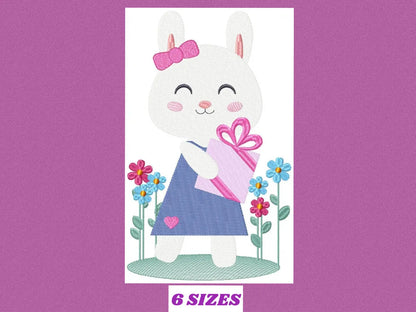 Rabbit embroidery design - Animal embroidery designs machine embroidery pattern - Easter Bunny embroidery file - Bunny with flowers digital Marcia Embroidery