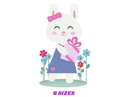 Rabbit embroidery design - Animal embroidery designs machine embroidery pattern - Easter Bunny embroidery file - Bunny with flowers digital Marcia Embroidery