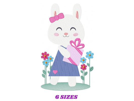 Rabbit embroidery design - Animal embroidery designs machine embroidery pattern - Easter Bunny embroidery file - Bunny with flowers digital