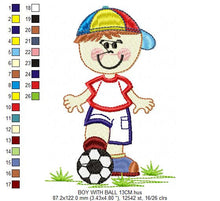 Laden Sie das Bild in den Galerie-Viewer, Boy with ball embroidery design - Baby boy embroidery design machine embroidery pattern - Soccer player embroidery file - instant download
