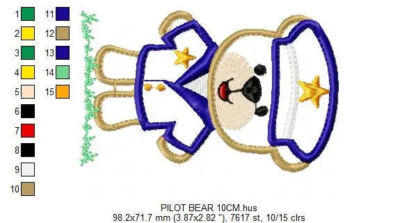 Military Bear embroidery design - Pilot embroidery design machine embroidery pattern - Teddy bear embroidery file - Commander applique boy Marcia Embroidery
