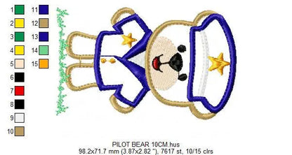 Military Bear embroidery design - Pilot embroidery design machine embroidery pattern - Teddy bear embroidery file - Commander applique boy Marcia Embroidery