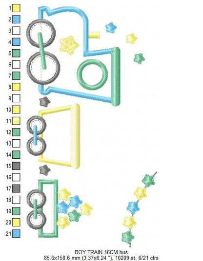 Train embroidery designs - Newborn nursery decoration machine embroidery pattern - Baby Boy and Girl Train applique - Instant download pes