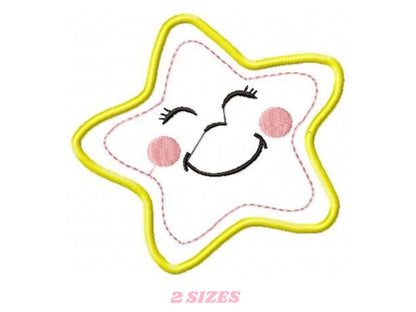 Star with face embroidery design machine embroidery pattern - Star applique design - Boy baby girl embroidery - instant digital download pes