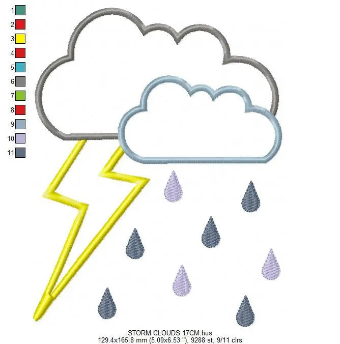 Cloud embroidery design - rain embroidery designs machine embroidery pattern - storm embroidery file - kid embroidery cloud applique design Marcia Embroidery