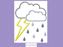 Charger l&#39;image dans la galerie, Cloud embroidery design - rain embroidery designs machine embroidery pattern - storm embroidery file - kid embroidery cloud applique design
