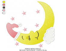 Charger l&#39;image dans la galerie, Sleeping moon embroidery design - half moon embroidery designs machine embroidery pattern - baby girl boy embroidery file - instant download
