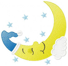 Cargar imagen en el visor de la galería, Sleeping moon embroidery design - half moon embroidery designs machine embroidery pattern - baby girl boy embroidery file - instant download
