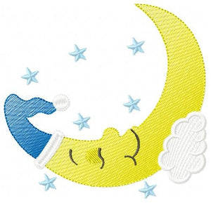 Sleeping moon embroidery design - half moon embroidery designs machine embroidery pattern - baby girl boy embroidery file - instant download