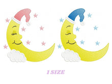 Load image into Gallery viewer, Sleeping moon embroidery design - half moon embroidery designs machine embroidery pattern - baby girl boy embroidery file - instant download
