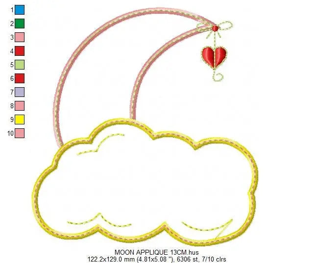 Moon embroidery design - half moon embroidery designs machine embroidery pattern - baby embroidery file  kid embroidery moon applique design Marcia Embroidery