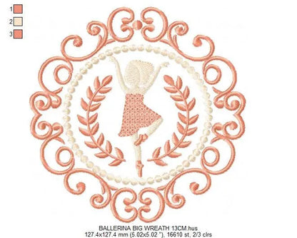 Ballerina embroidery designs - Ballet embroidery design machine embroidery pattern - baby girl embroidery file - Ballerina Wreath Laurel hus Marcia Embroidery