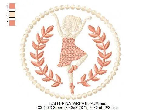 Ballerina embroidery designs - Ballet embroidery design machine embroidery pattern - baby girl embroidery file - Ballerina Wreath Laurel hus Marcia Embroidery