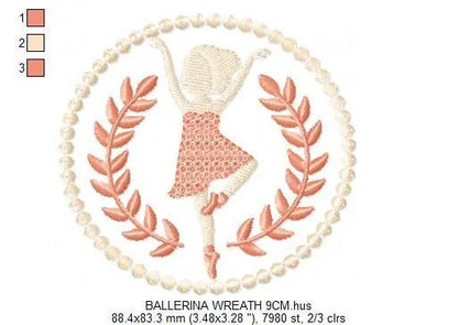 Ballerina embroidery designs - Ballet embroidery design machine embroidery pattern - baby girl embroidery file - Ballerina Wreath Laurel hus Marcia Embroidery