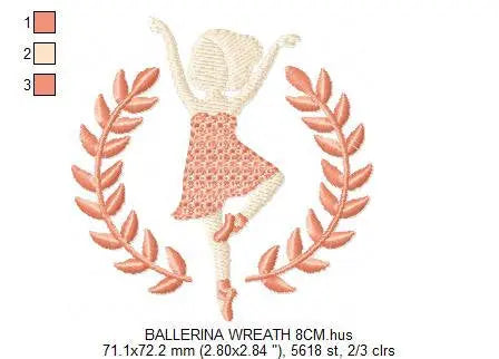 Ballerina embroidery designs - Ballet embroidery design machine embroidery pattern - baby girl embroidery file - Ballerina Wreath Laurel hus Marcia Embroidery