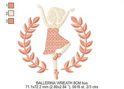 Ballerina embroidery designs - Ballet embroidery design machine embroidery pattern - baby girl embroidery file - Ballerina Wreath Laurel hus Marcia Embroidery