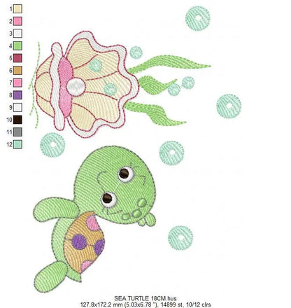 Turtle embroidery design - Ocean pearl and shell embroidery designs machine embroidery pattern - Oyster embroidery - Instant download pes Marcia Embroidery