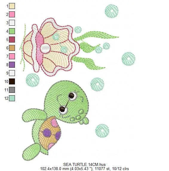 Turtle embroidery design - Ocean pearl and shell embroidery designs machine embroidery pattern - Oyster embroidery - Instant download pes Marcia Embroidery