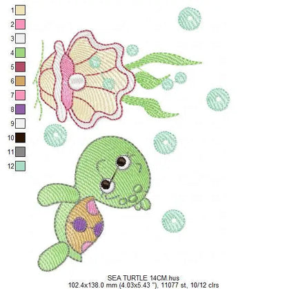 Turtle embroidery design - Ocean pearl and shell embroidery designs machine embroidery pattern - Oyster embroidery - Instant download pes Marcia Embroidery