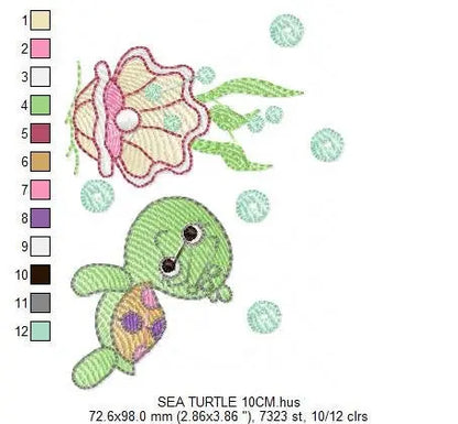 Turtle embroidery design - Ocean pearl and shell embroidery designs machine embroidery pattern - Oyster embroidery - Instant download pes Marcia Embroidery