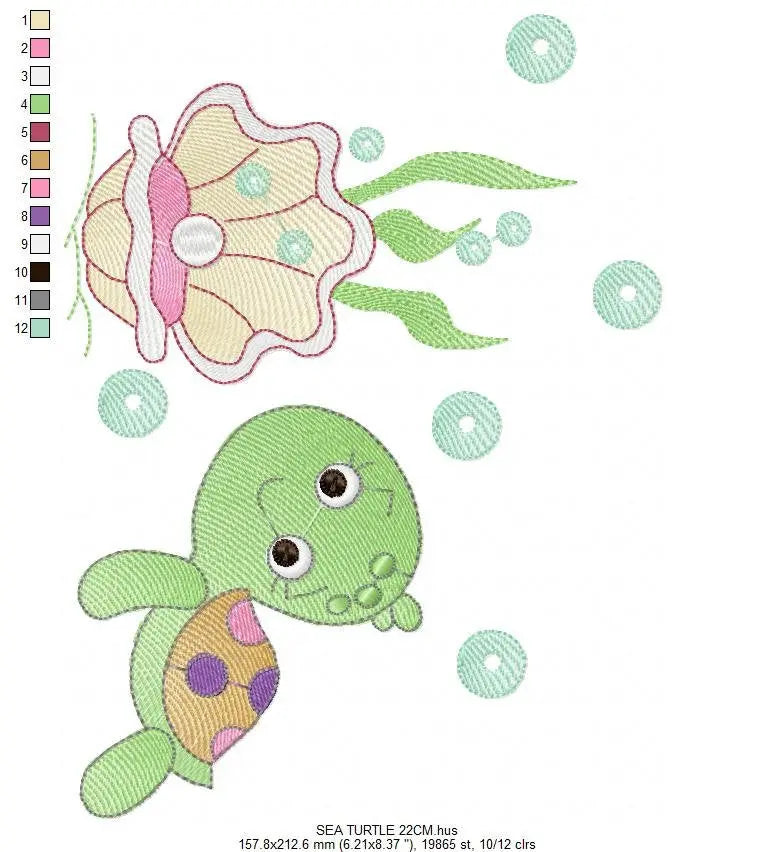 Turtle embroidery design - Ocean pearl and shell embroidery designs machine embroidery pattern - Oyster embroidery - Instant download pes Marcia Embroidery