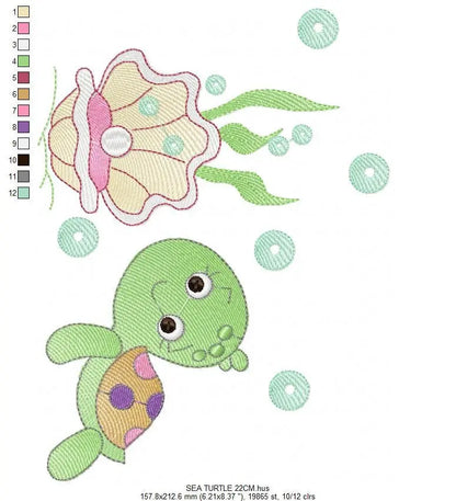 Turtle embroidery design - Ocean pearl and shell embroidery designs machine embroidery pattern - Oyster embroidery - Instant download pes Marcia Embroidery