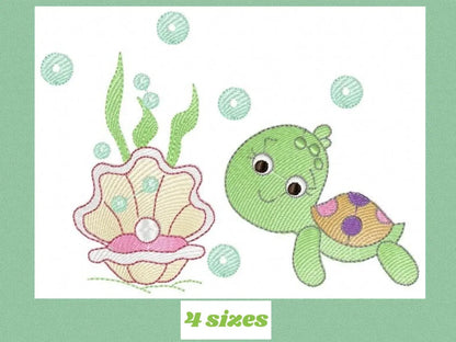 Turtle embroidery design - Ocean pearl and shell embroidery designs machine embroidery pattern - Oyster embroidery - Instant download pes Marcia Embroidery