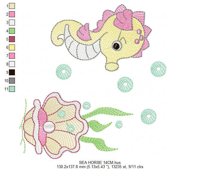 Seahorse embroidery design - Animal embroidery designs machine embroidery pattern - oyster embroidery file - baby embroidery Seahorse design