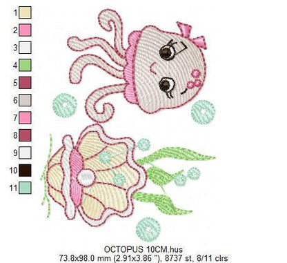 Jellyfish embroidery design - Animal embroidery designs machine embroidery pattern - oyster embroidery file - baby newborn layette octopus