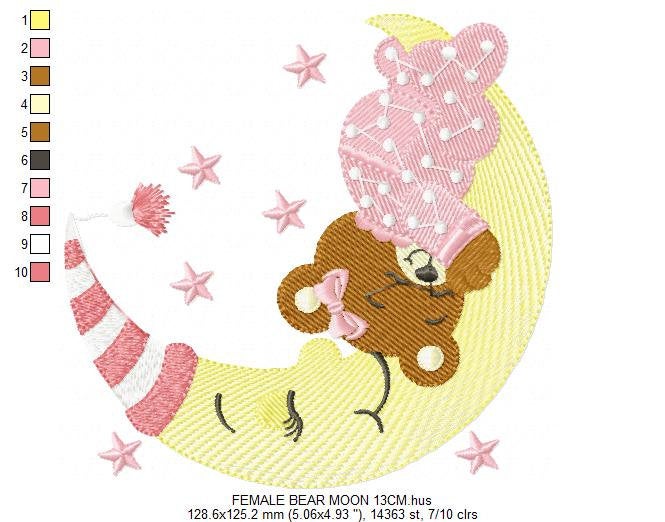 Bear embroidery designs - Teddy embroidery design machine embroidery pattern - Baby girl embroidery file - Baby boy embroidery bear moon