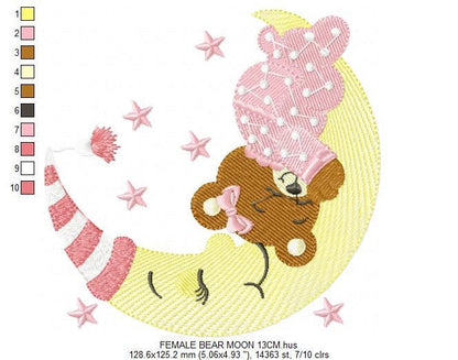 Bear embroidery designs - Teddy embroidery design machine embroidery pattern - Baby girl embroidery file - Baby boy embroidery bear moon