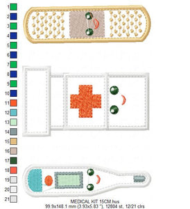 Thermometer embroidery design - Band aid embroidery design machine embroidery pattern - Pill box embroidery emergency medical kit applique