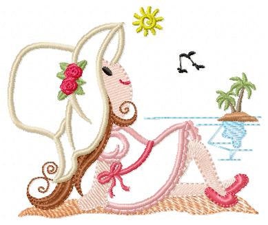 Girl embroidery designs - Woman embroidery design machine embroidery pattern - girl at the beach embroidery file - instant download ocean