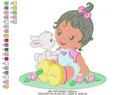 Baby girl embroidery designs - Toddler embroidery design machine embroidery pattern - Girl with bunny embroidery file - Instant download pes Marcia Embroidery