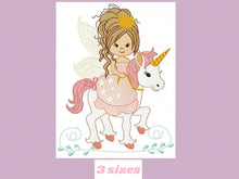 Charger l&#39;image dans la galerie, Fairy embroidery designs - Fairy with unicorn embroidery design machine embroidery pattern - Fairy digital design baby girl embroidery file
