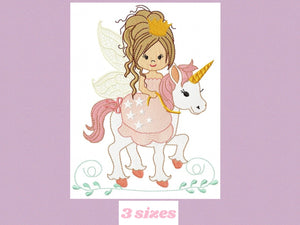 Fairy embroidery designs - Fairy with unicorn embroidery design machine embroidery pattern - Fairy digital design baby girl embroidery file