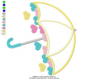Umbrella with hearts embroidery designs - Umbrella embroidery design machine embroidery pattern - girl embroidery file  umbrella applique