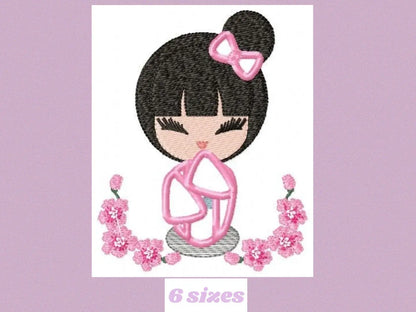 Japanese Geisha embroidery designs - Japanese Girl embroidery design machine embroidery pattern - geisha with flowers embroidery file design Marcia Embroidery