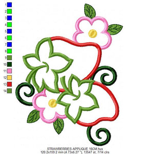 Strawberry embroidery designs - Fruit embroidery design machine embroidery pattern - Kitchen embroidery file - Strawberry applique design