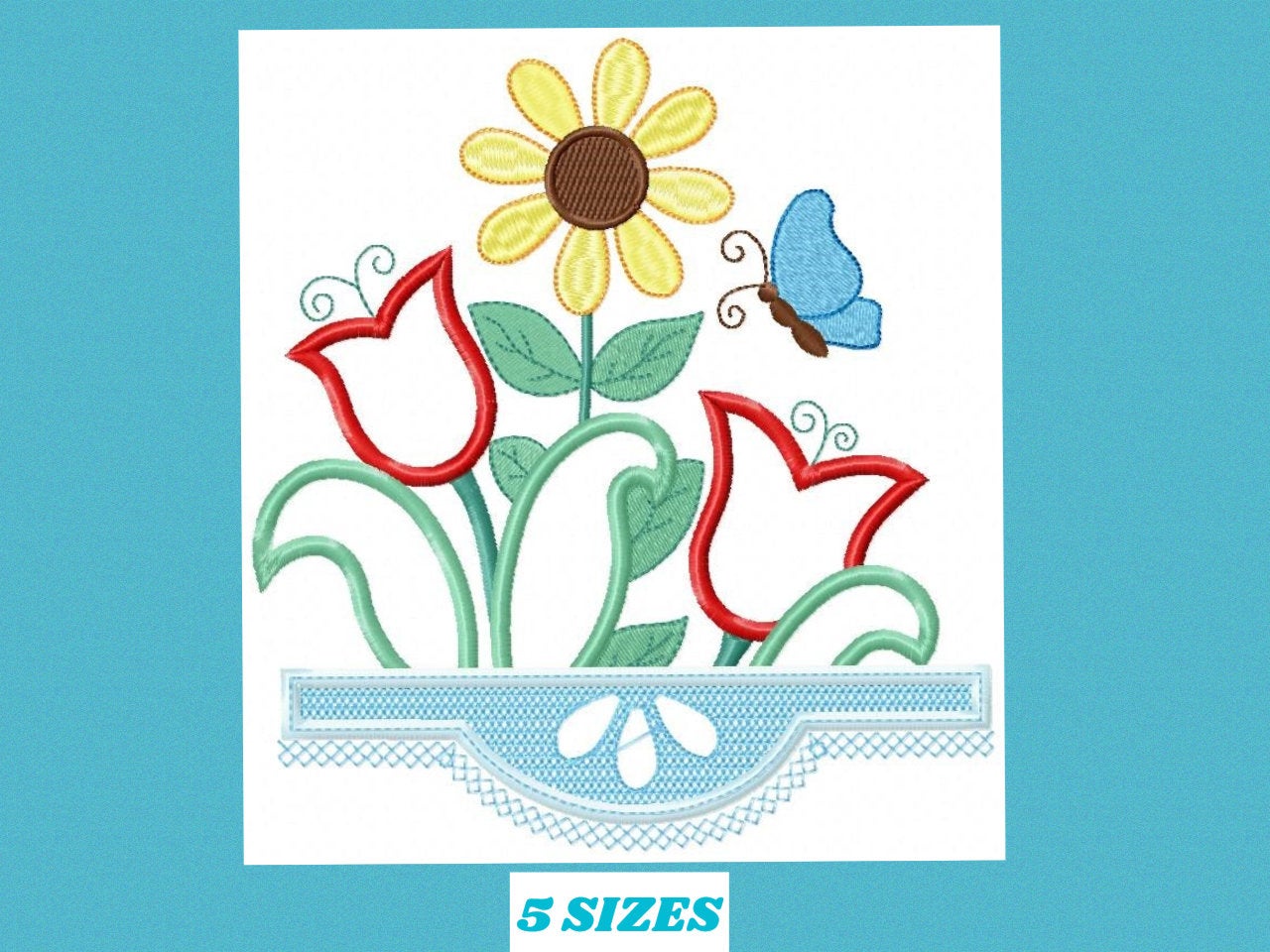 Flowers embroidery designs - Kitchen Towel Flower embroidery applique design machine embroidery pattern - Tulip Sunflower - Instant download