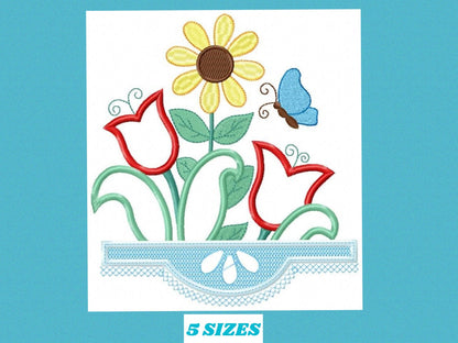 Flowers embroidery designs - Kitchen Towel Flower embroidery applique design machine embroidery pattern - Tulip Sunflower - Instant download