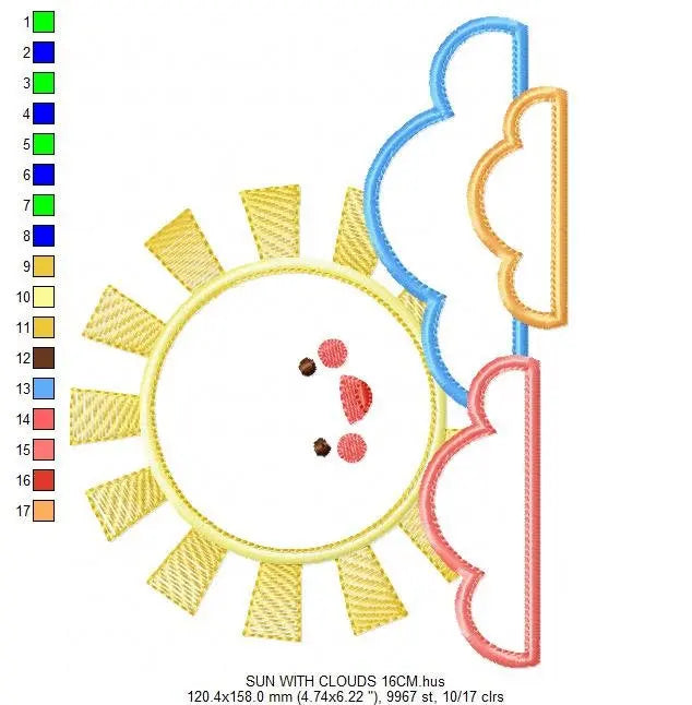 Sun with clouds embroidery design - Sun embroidery designs machine embroidery pattern - baby embroidery file - kid embroidery newborn design Marcia Embroidery