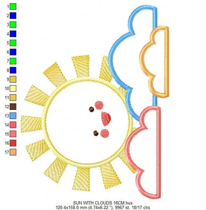 Sun with clouds embroidery design - Sun embroidery designs machine embroidery pattern - baby embroidery file - kid embroidery newborn design Marcia Embroidery