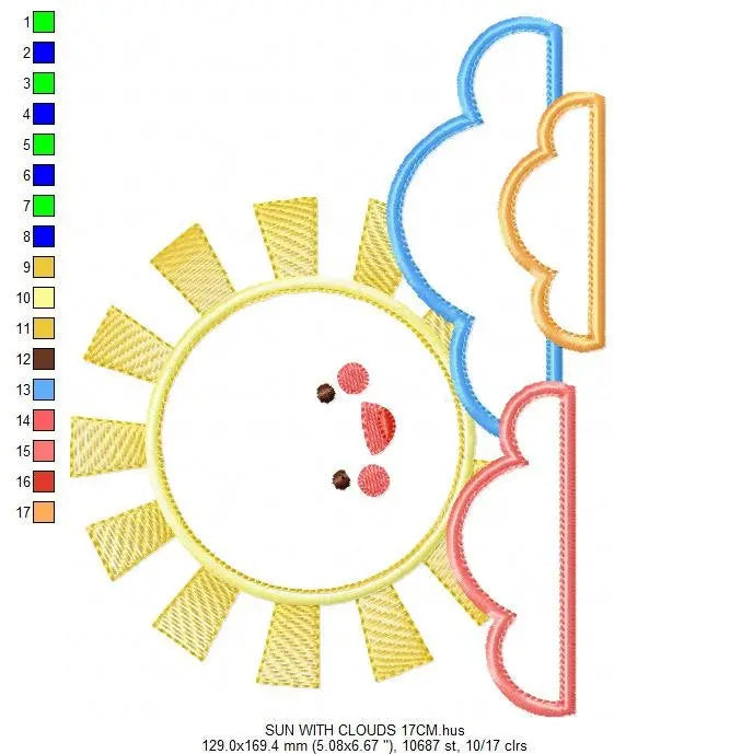 Sun with clouds embroidery design - Sun embroidery designs machine embroidery pattern - baby embroidery file - kid embroidery newborn design Marcia Embroidery