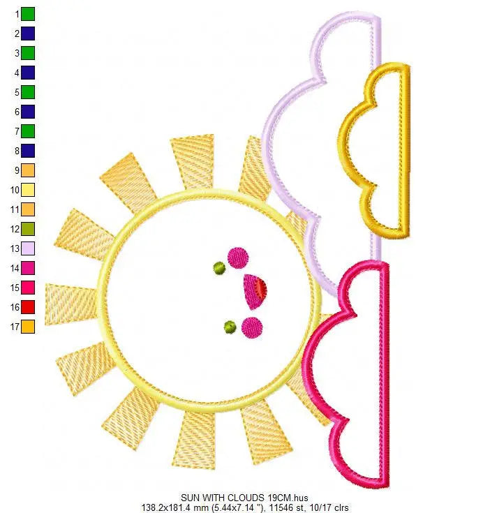 Sun with clouds embroidery design - Sun embroidery designs machine embroidery pattern - baby embroidery file - kid embroidery newborn design Marcia Embroidery