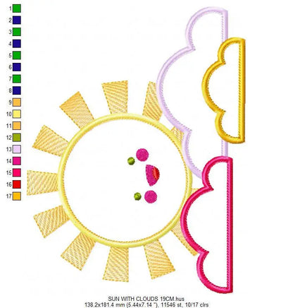 Sun with clouds embroidery design - Sun embroidery designs machine embroidery pattern - baby embroidery file - kid embroidery newborn design Marcia Embroidery